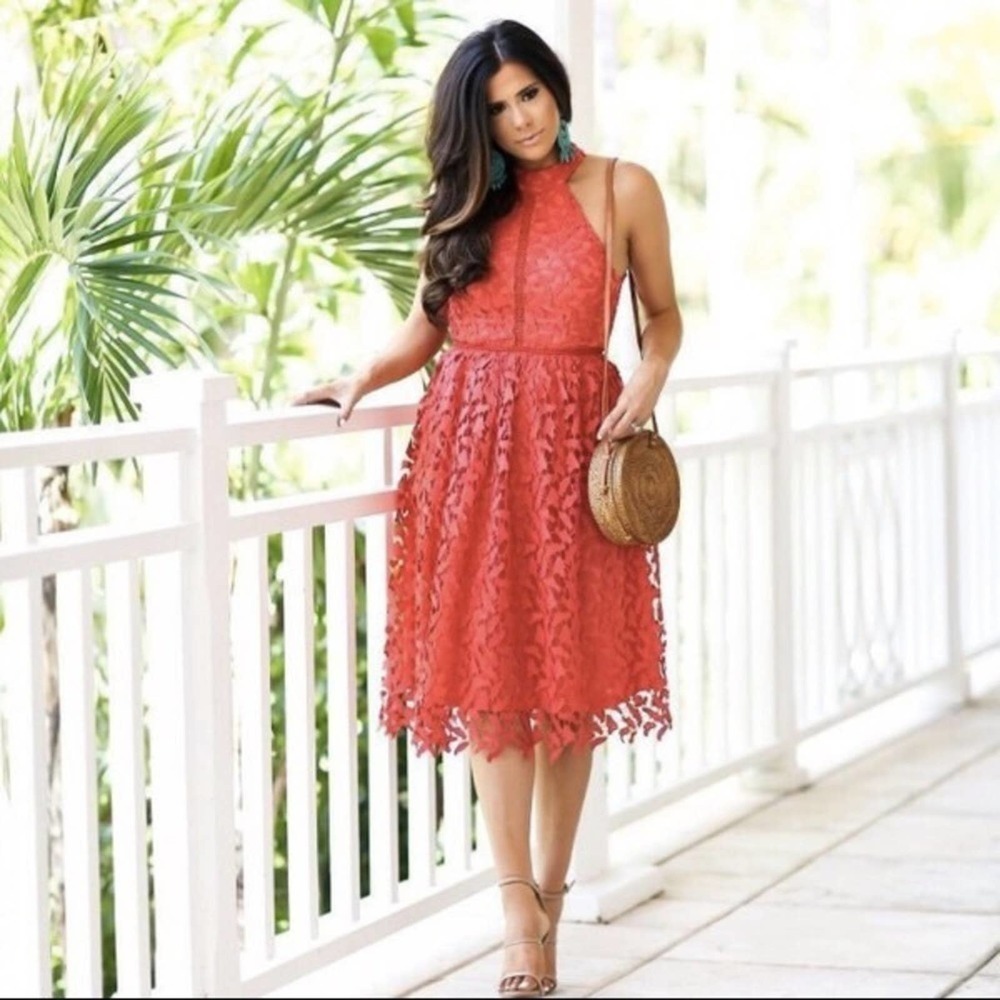 ModCloth Liza Luxe Defining Divine Lace Midi Poppy